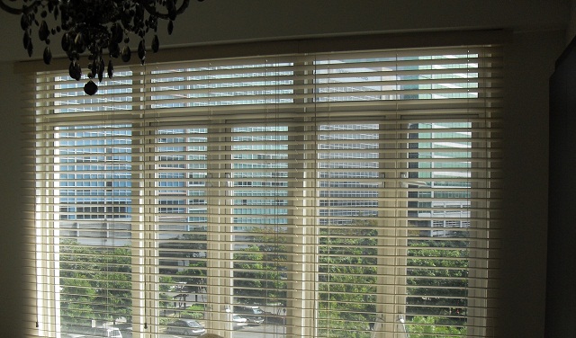 Partially Open, Elegant Faux wood Blinds at McKinley Hill, Taguig