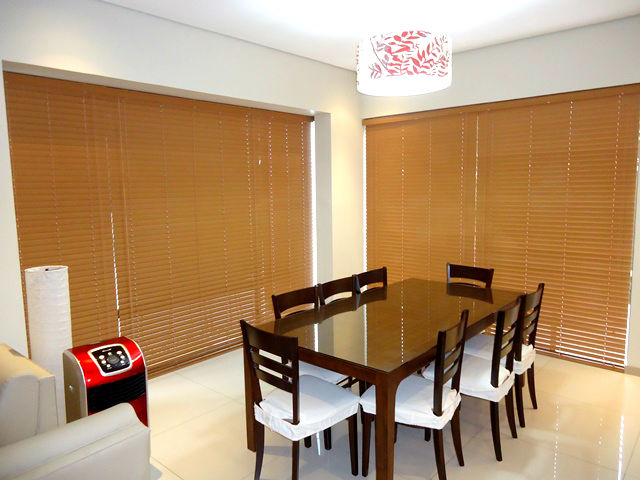 Faux Wood Blinds in Dining Area