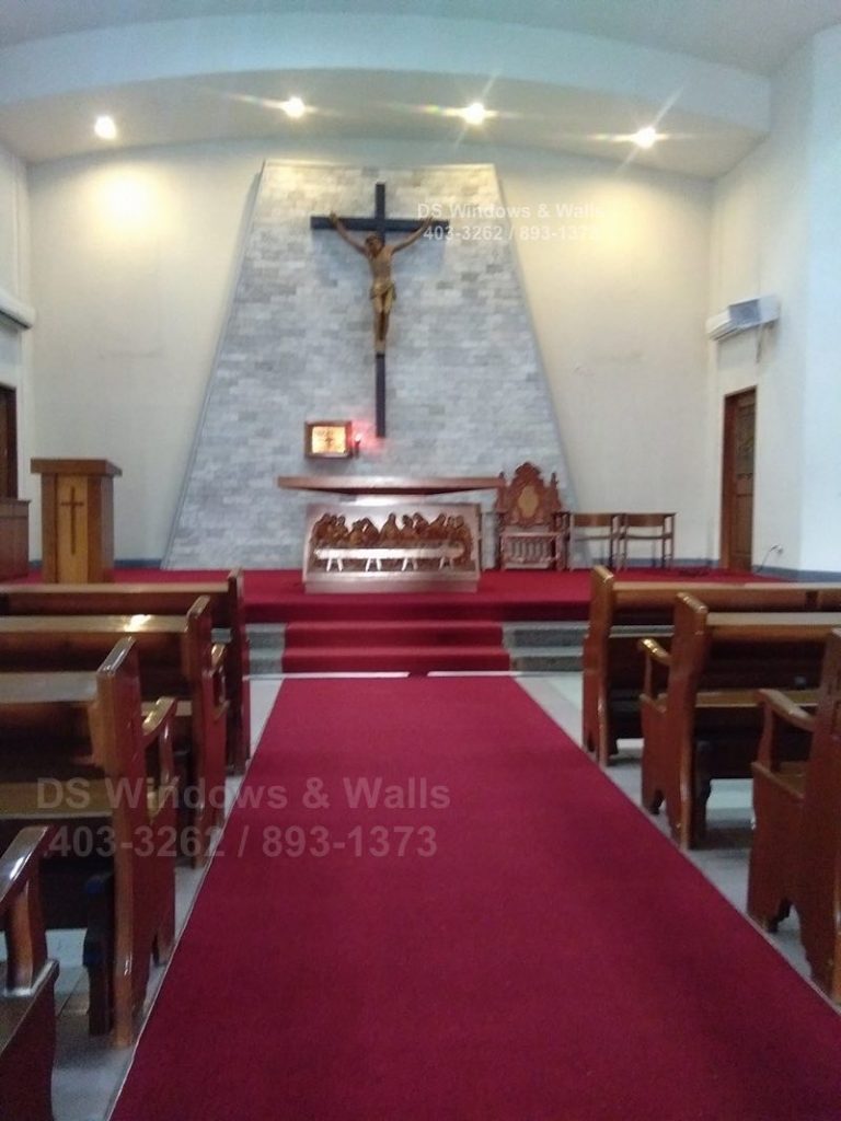 Church red carpet altar and central aisle