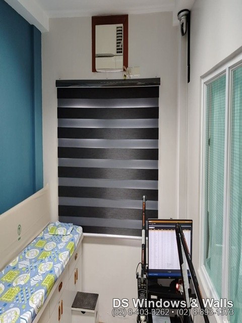 korean combi blinds in Mandaluyong condo bedroom with dark zebra fabric