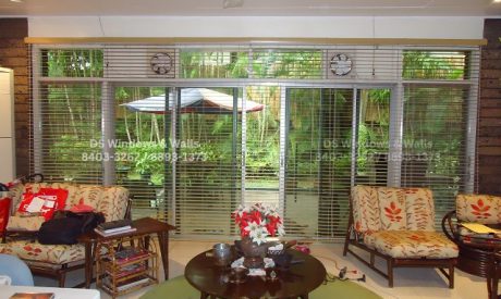 Faux wood blinds in a BGC sunroom
